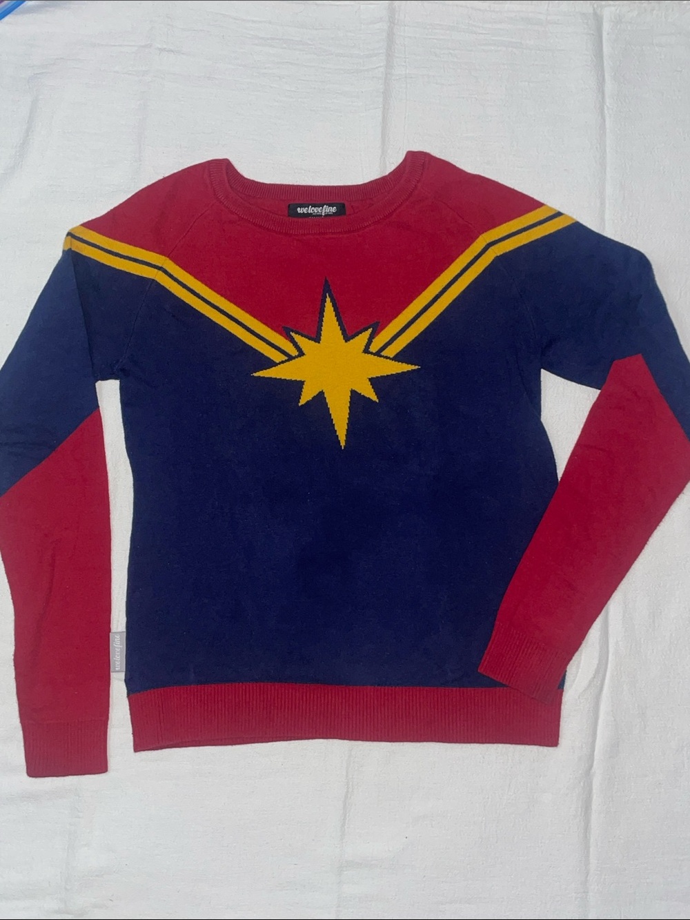 Marvel Captain Marvel Inspired Crewneck Sweater - Navy/Red/Gold 100% cotton